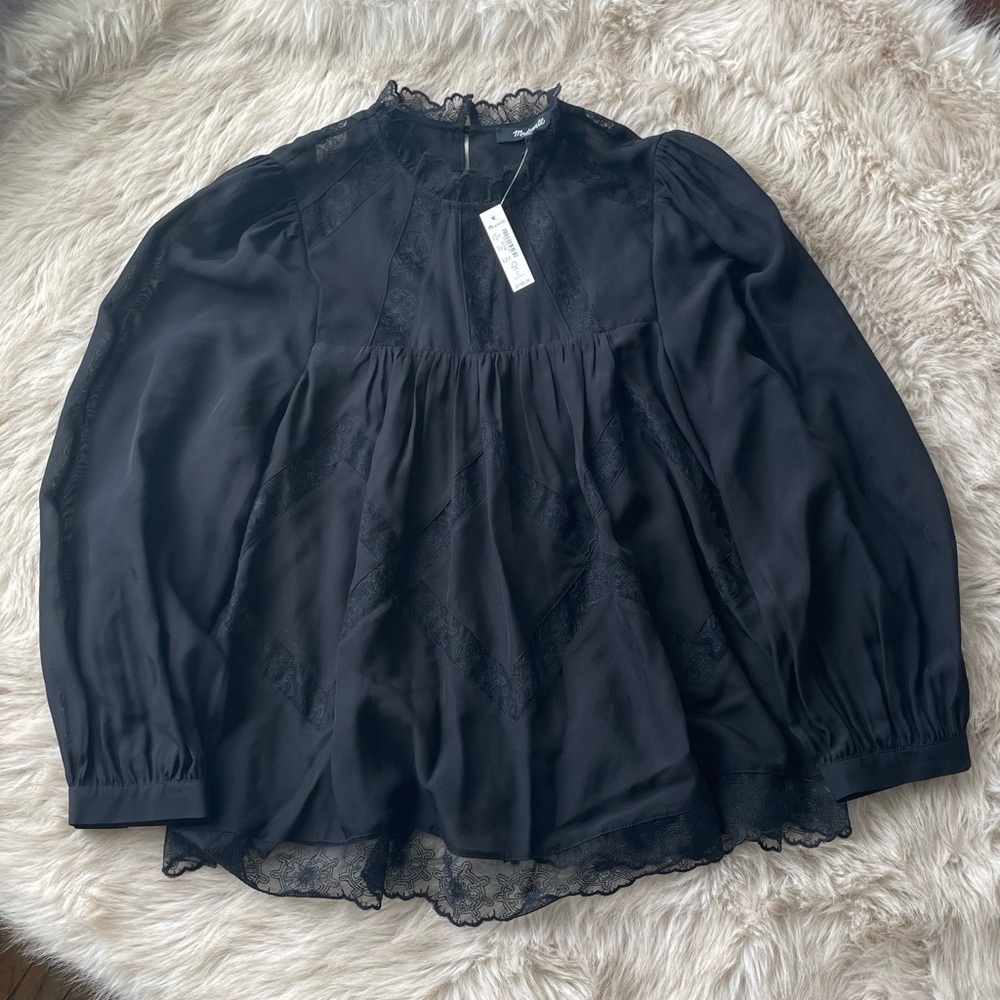 Madewell Lace-Inset Top in Silk - Picture 6 of 8